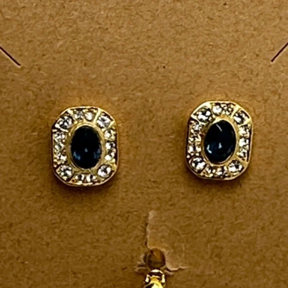Roman Elegant Gold and Blue Gemstone Rhinestone Earrings and Removable Pendant